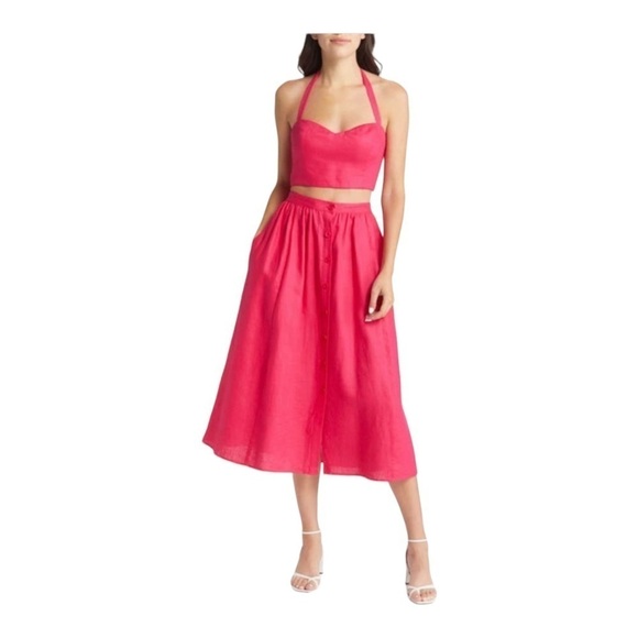 NWT REFORMATION Hot Pink Orzo Linen Two Piece Sleeveless Midi Dress US 2 Barbie - Picture 6 of 10